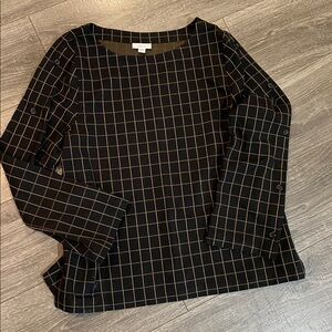 J. Jill Black Grid Window Pane Plaid Pattern Top